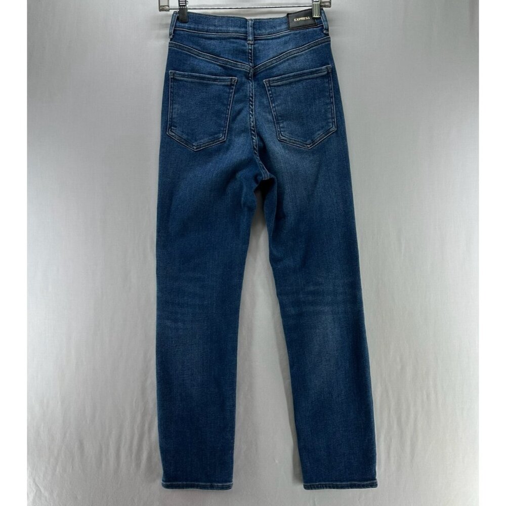 Express Slim Ankle Super High Rise Jeans Size 2/R Stretch Denim Medium Blue Wash - Picture 2 of 13